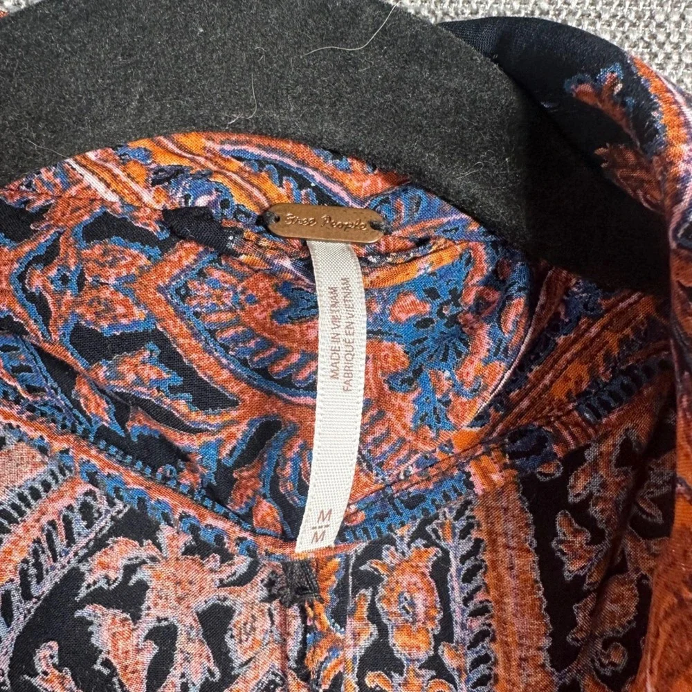 Free People Duster Cardigan Womens Medium Orange Paisley‎ Open Front